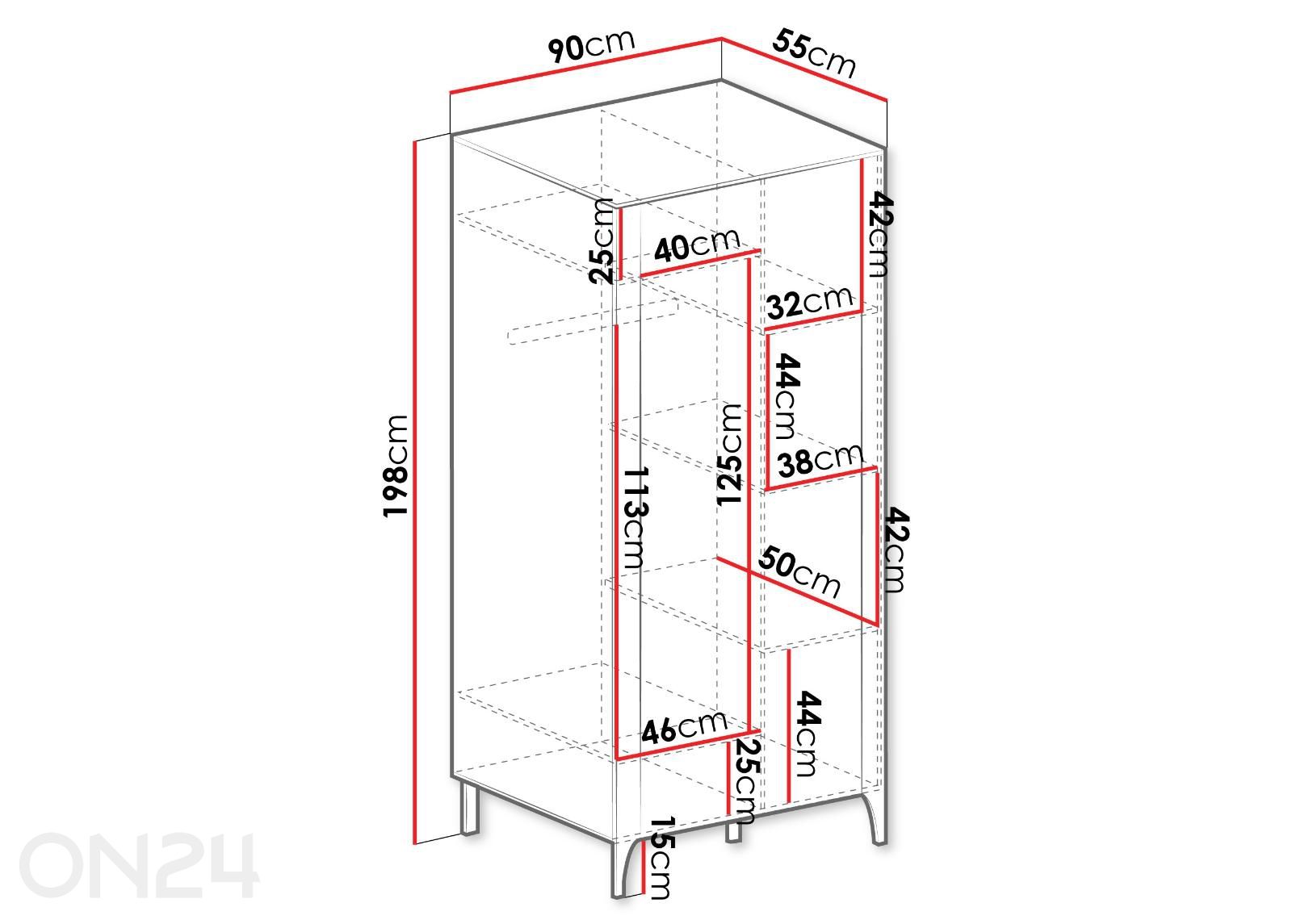 Vaatekaappi Malumi II 90 cm kuvasuurennos mitat