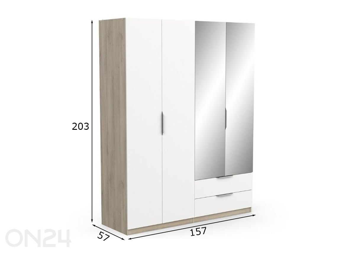 Vaatekaappi peilillä Ghost 157 cm kuvasuurennos mitat