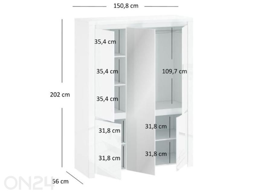 Vaatekaappi peilillä Lingo 150,8 cm kuvasuurennos mitat