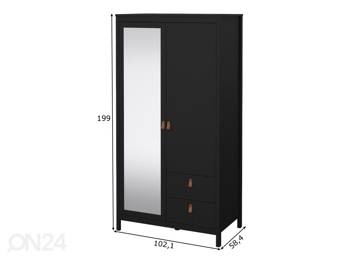 Vaatekaappi peiliovella Madrid 102 cm kuvasuurennos mitat