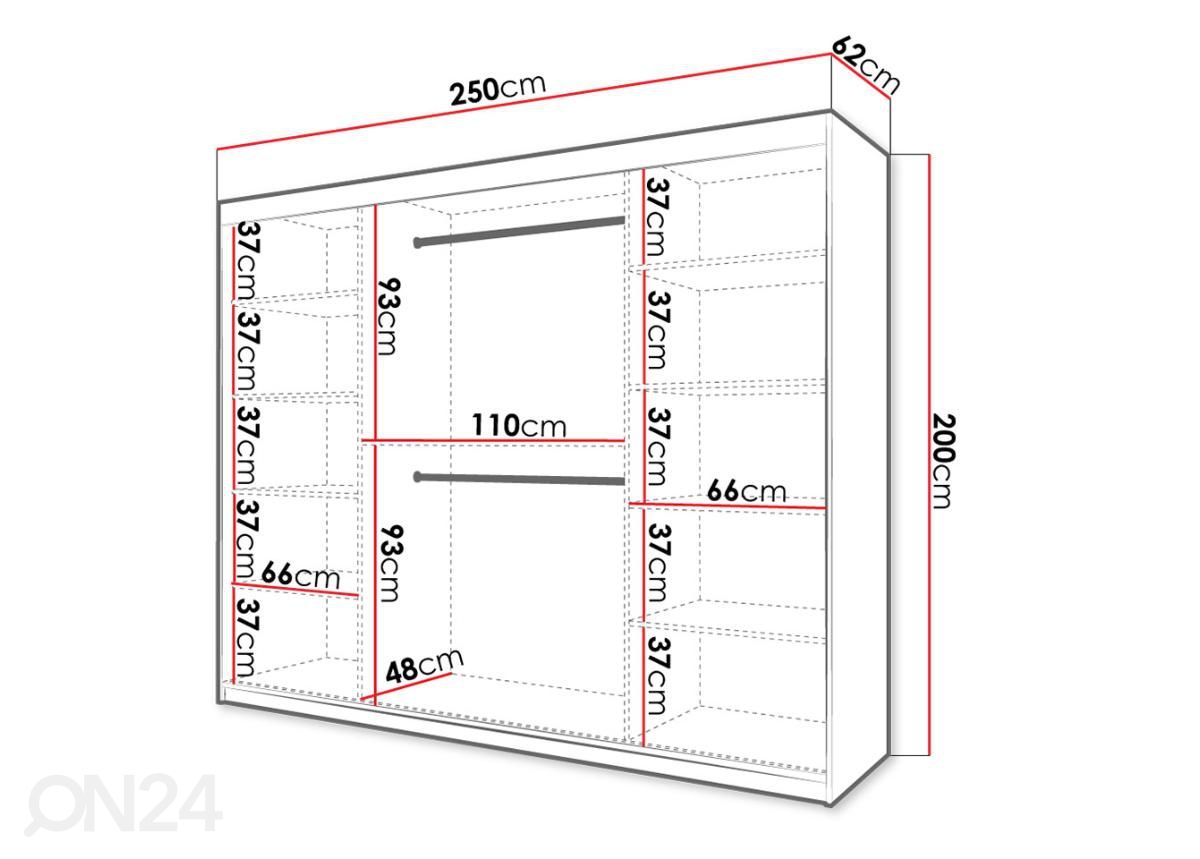 Vaatekaappi Riflo I 250 cm kuvasuurennos mitat