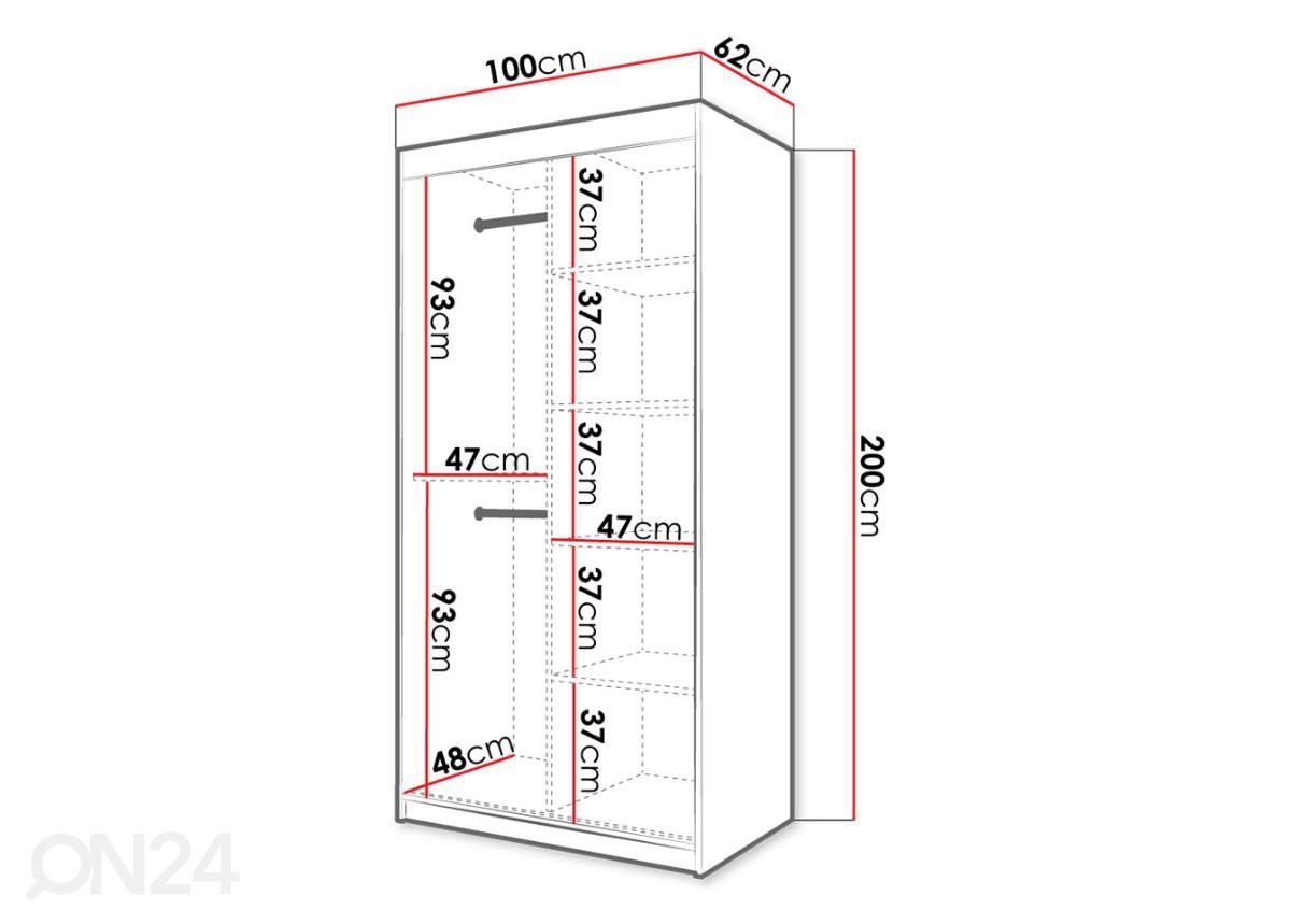 Vaatekaappi Riflo II 100 cm kuvasuurennos mitat