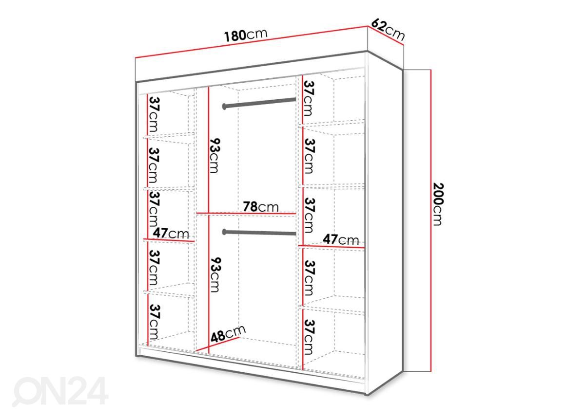 Vaatekaappi Riflo II 180 cm kuvasuurennos mitat