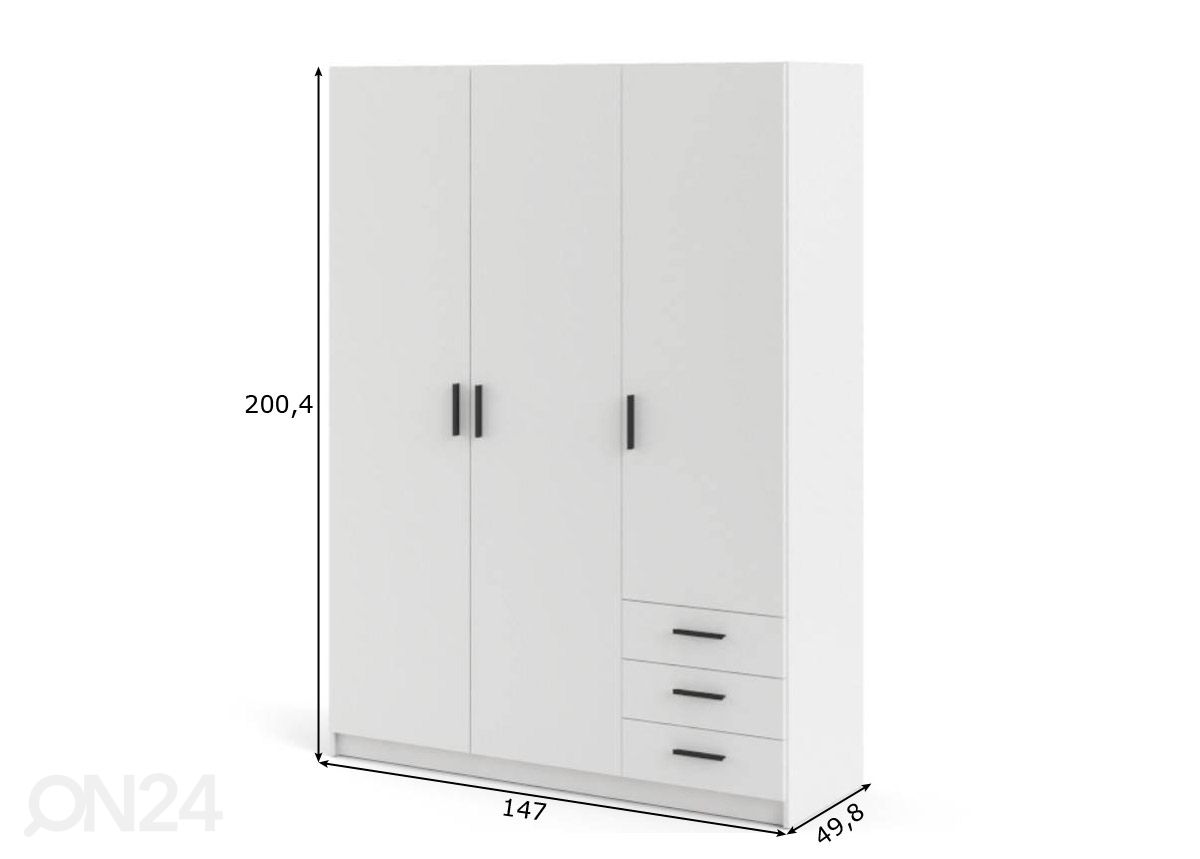 Vaatekaappi Sprint 147 cm kuvasuurennos mitat