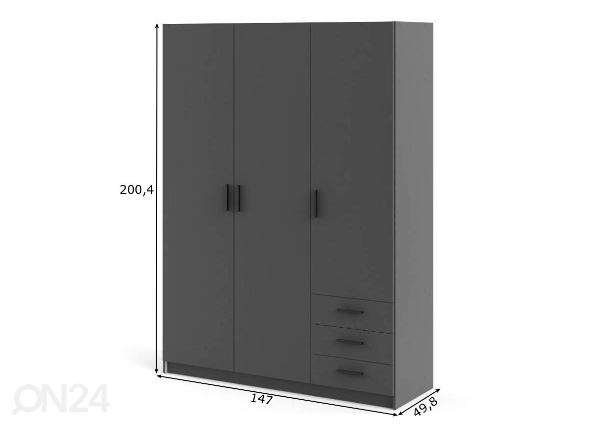Vaatekaappi Sprint 147 cm kuvasuurennos mitat
