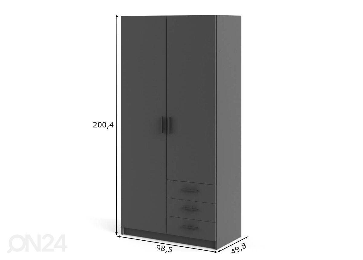 Vaatekaappi Sprint 98,5 cm kuvasuurennos mitat