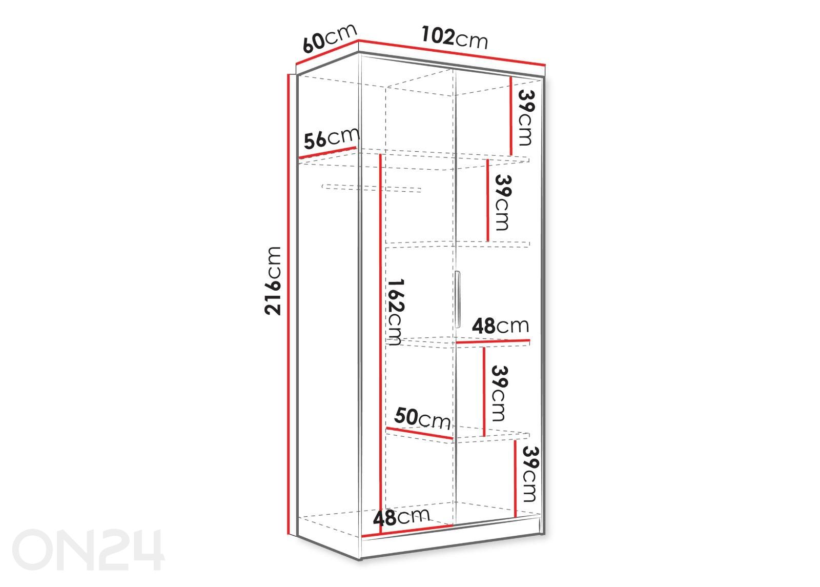 Vaatekaappi Tireno 102 cm kuvasuurennos mitat