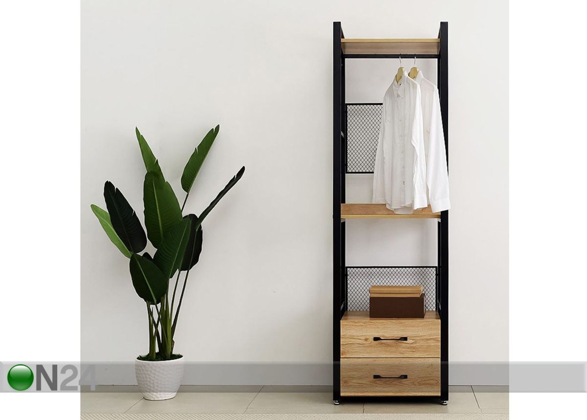 Vaatekaappijärjestelmä 60x200 cm (2 hyllyä + 2 tankoa + laatikosto) kuvasuurennos