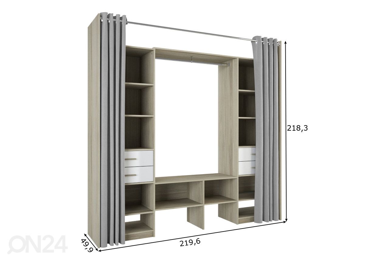 Vaatekaappijärjestelmä Duo 220 cm kuvasuurennos mitat