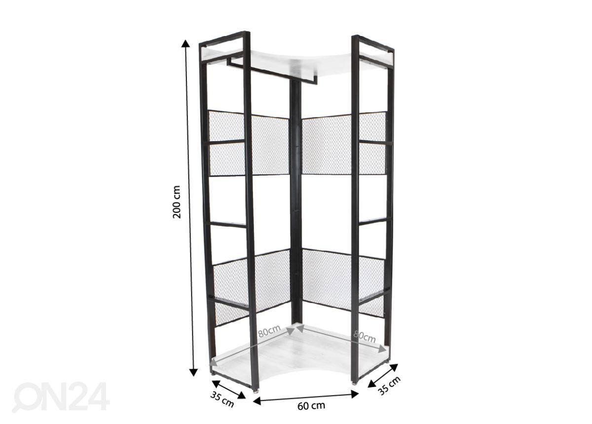Vaatekaappijärjestelmän runko (kulma, 120 cm) kuvasuurennos mitat
