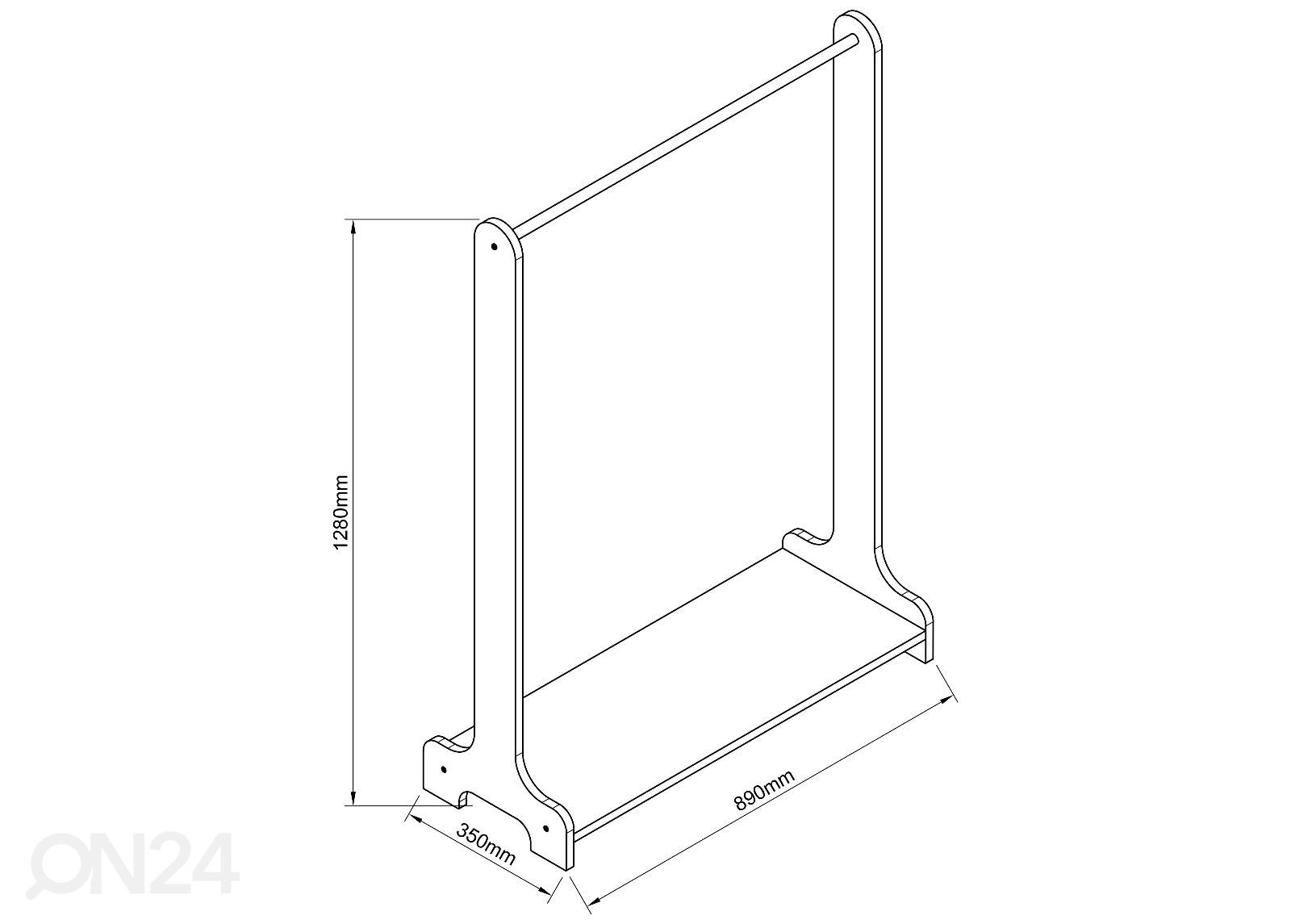 Vaatenaulakko / vaaterekki Lempu M 89 cm kuvasuurennos mitat