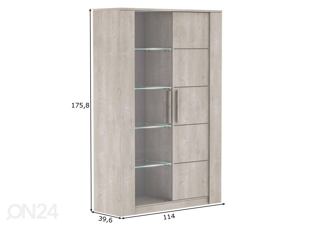 Vitriinikaappi Antibes 114 cm kuvasuurennos mitat