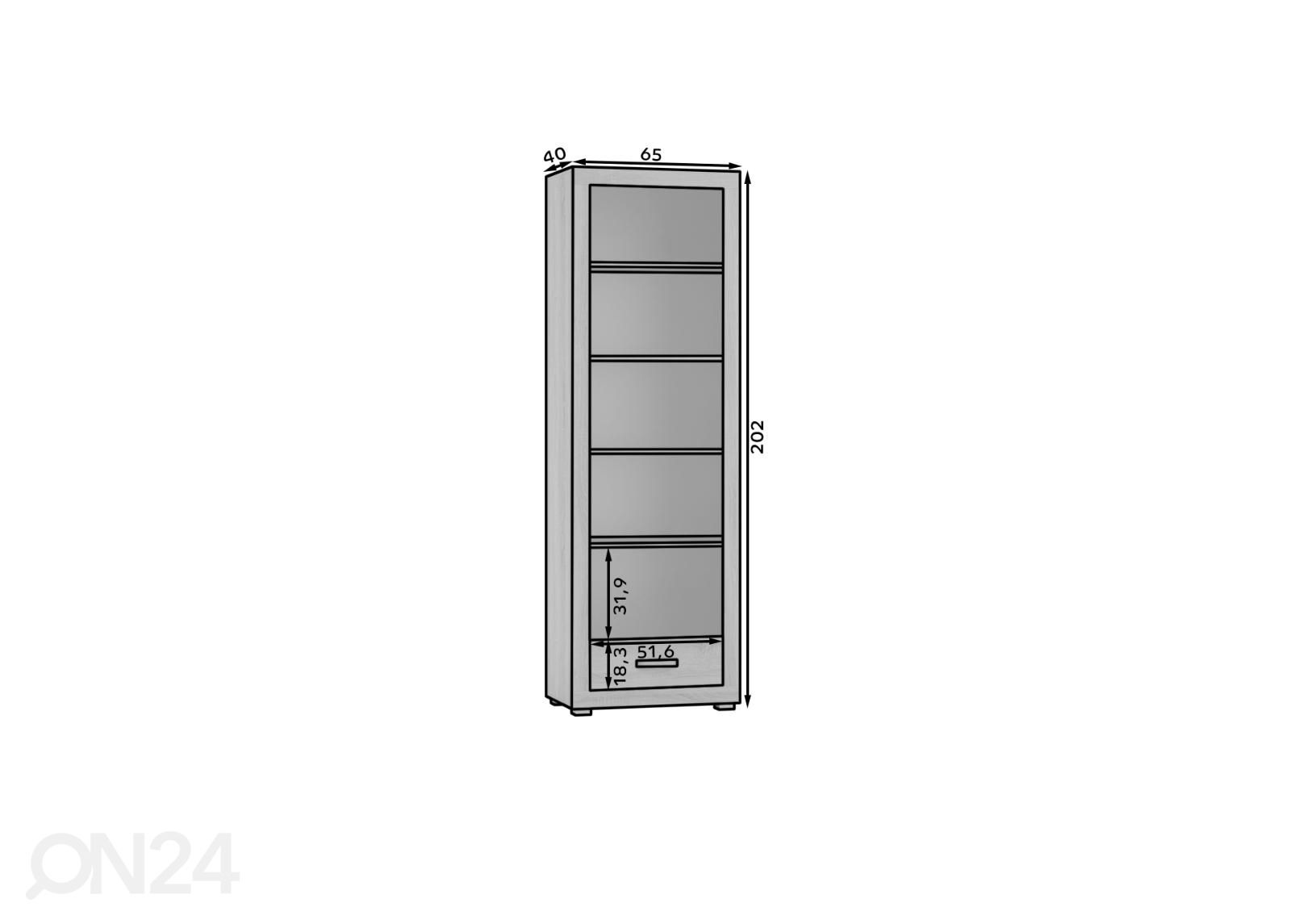 Vitriinikaappi Berty 65 cm kuvasuurennos mitat