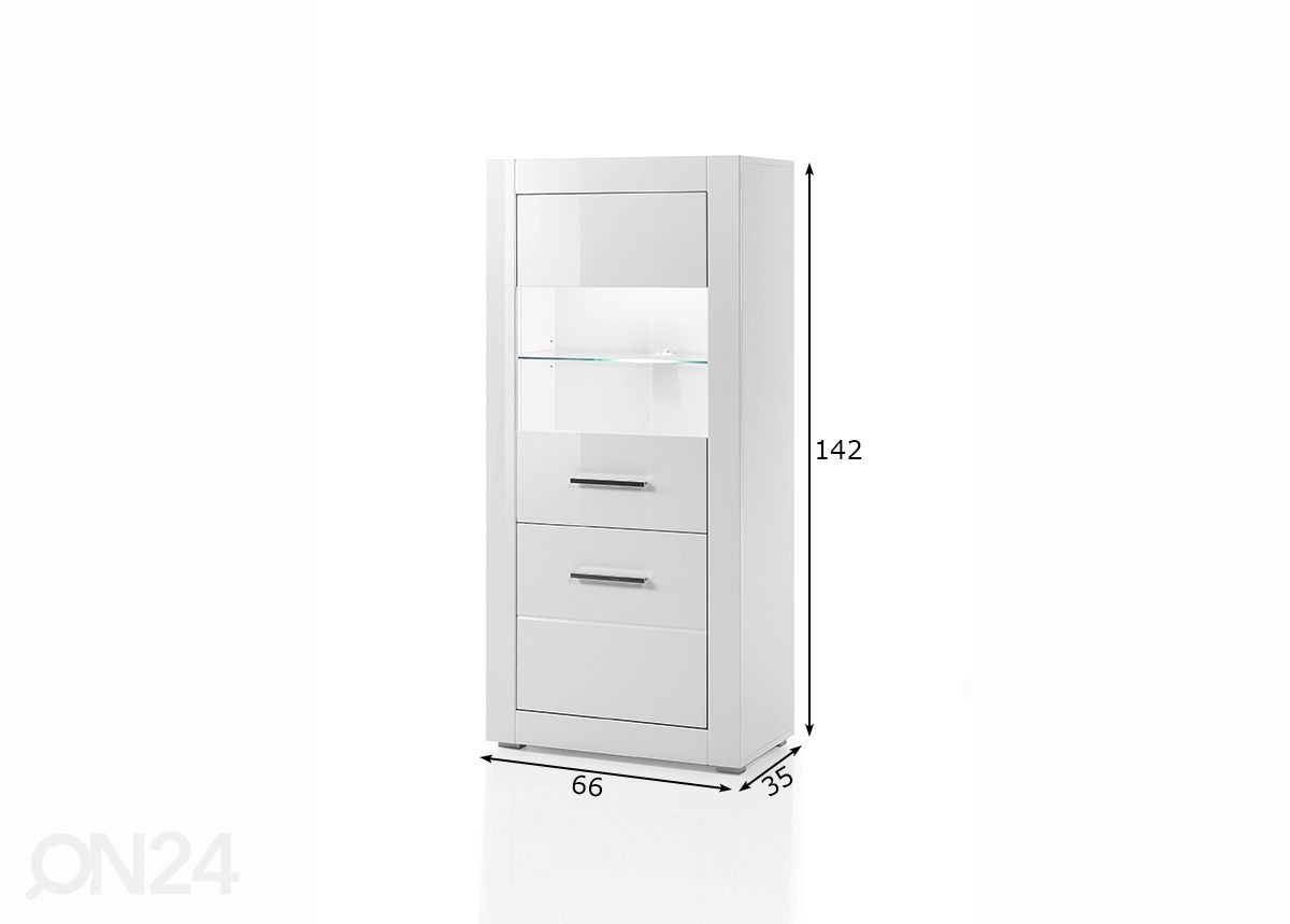 Vitriinikaappi Bianco kuvasuurennos mitat
