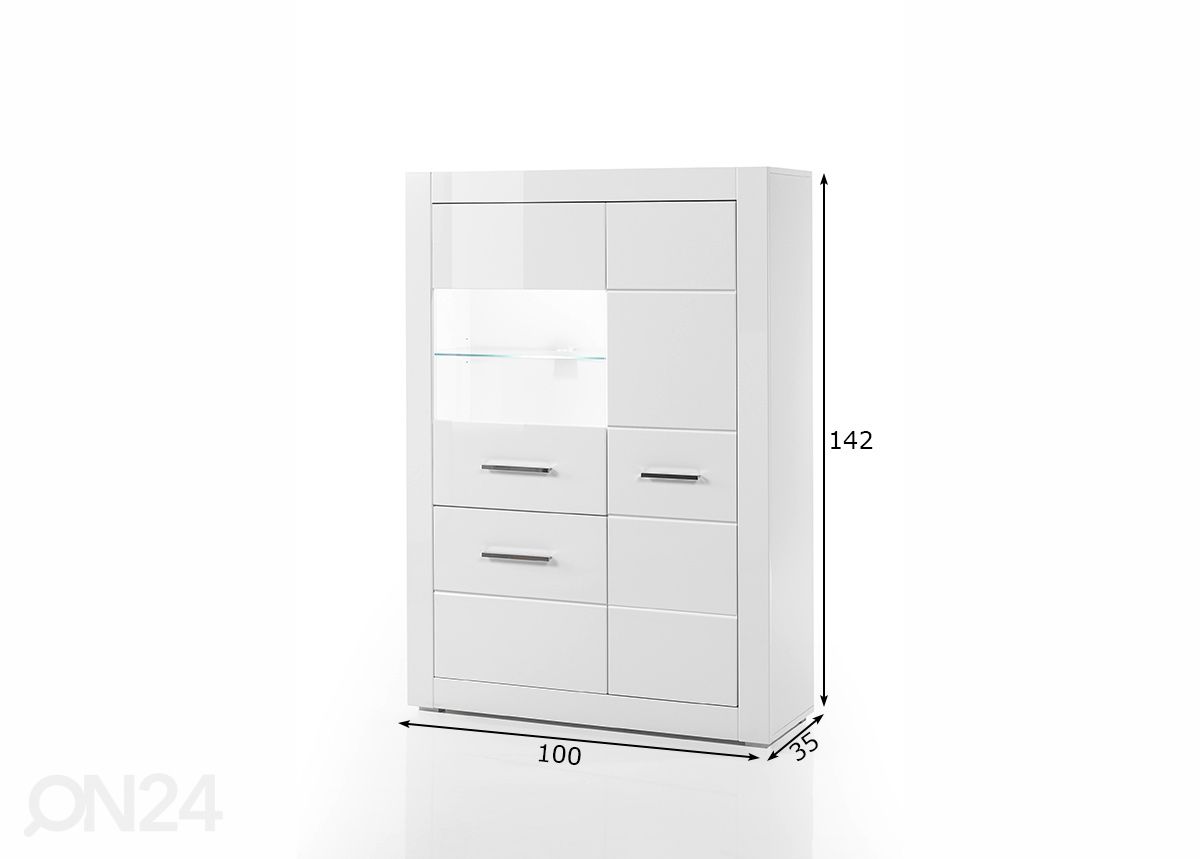 Vitriinikaappi Bianco kuvasuurennos mitat