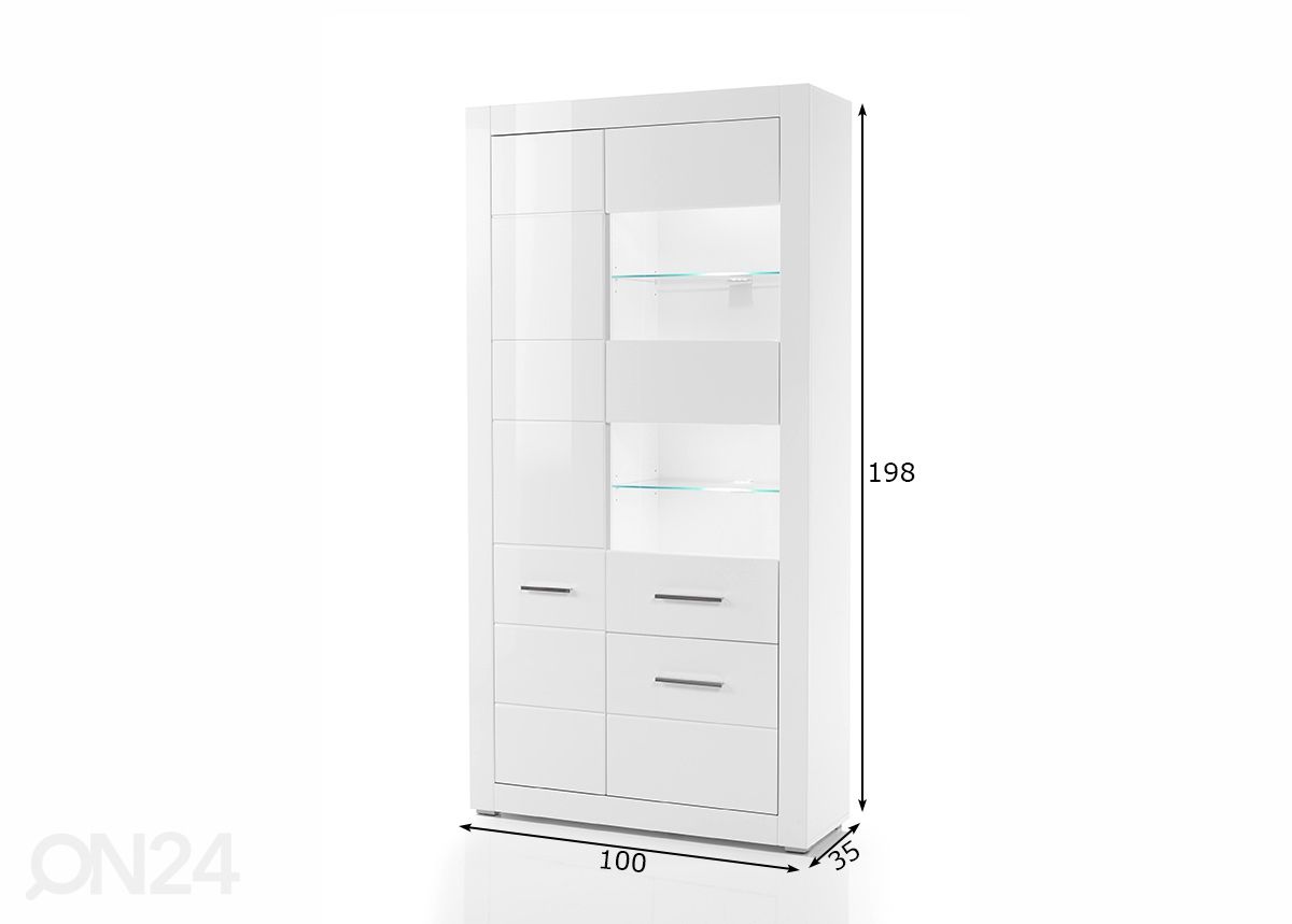 Vitriinikaappi Bianco kuvasuurennos mitat