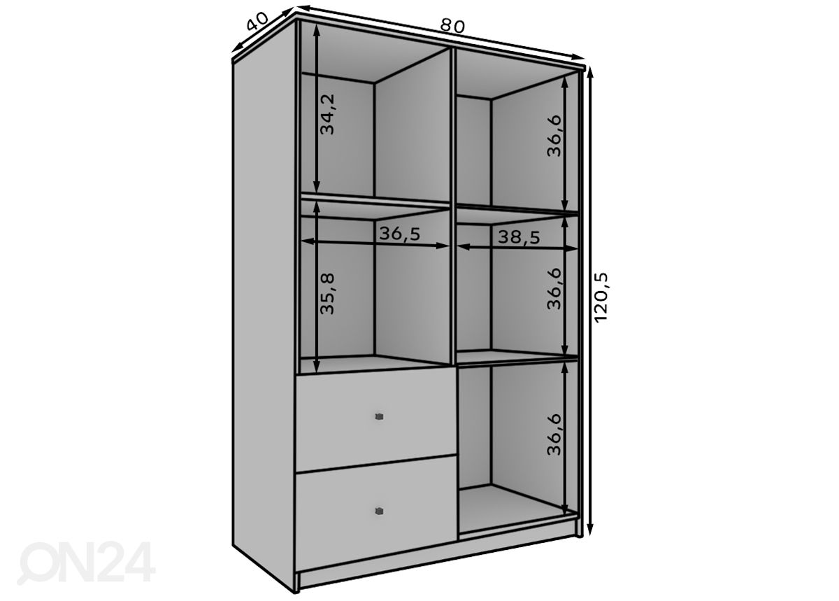Vitriinikaappi Elk 80 cm kuvasuurennos mitat