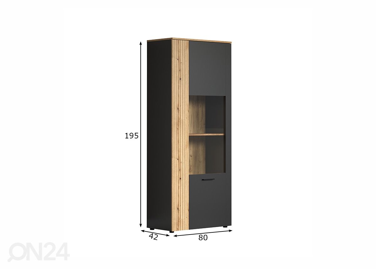 Vitriinikaappi Esteban 80 cm kuvasuurennos mitat
