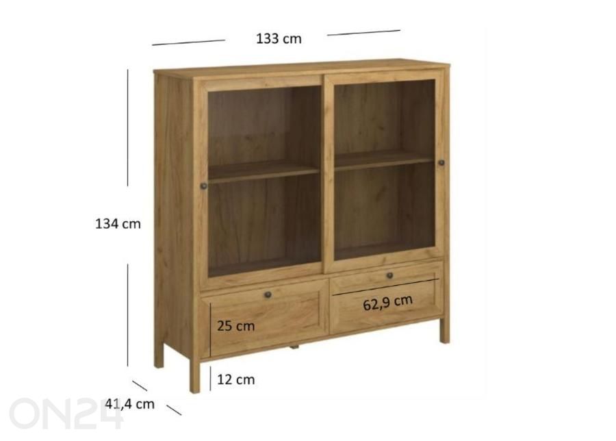 Vitriinikaappi Klark 133 cm kuvasuurennos mitat