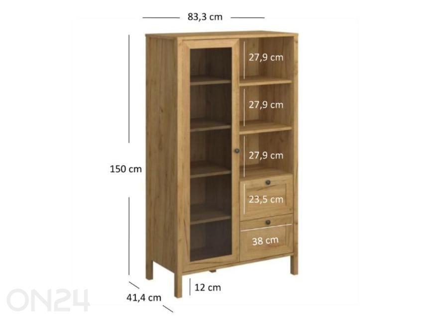 Vitriinikaappi Klark 83,3 cm kuvasuurennos mitat