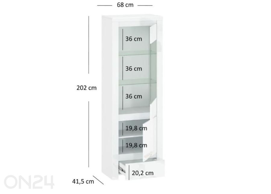 Vitriinikaappi Lingo 68 cm kuvasuurennos mitat