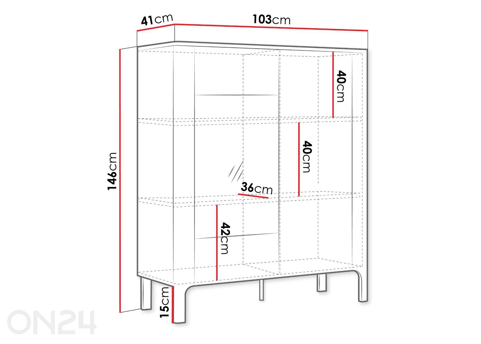 Vitriinikaappi Malumi + LED kuvasuurennos mitat