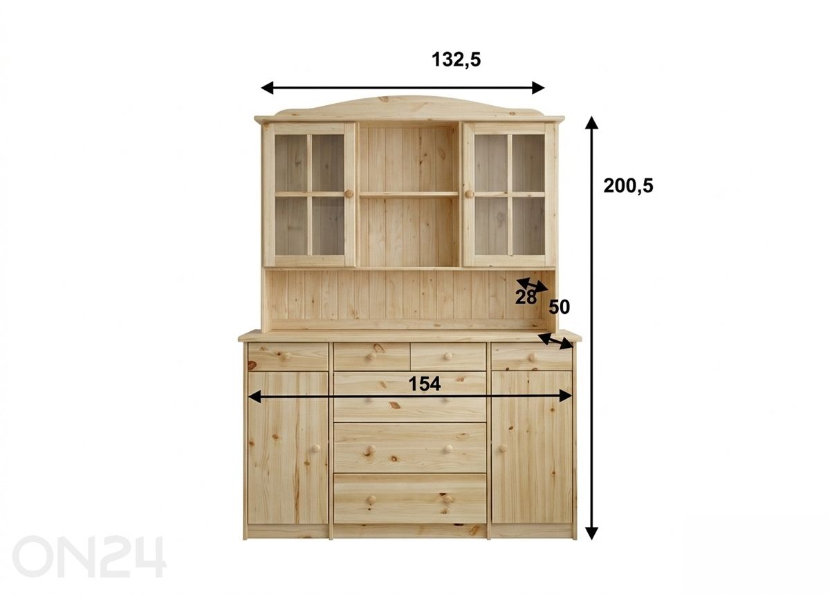 Vitriinikaappi, mänty kuvasuurennos mitat