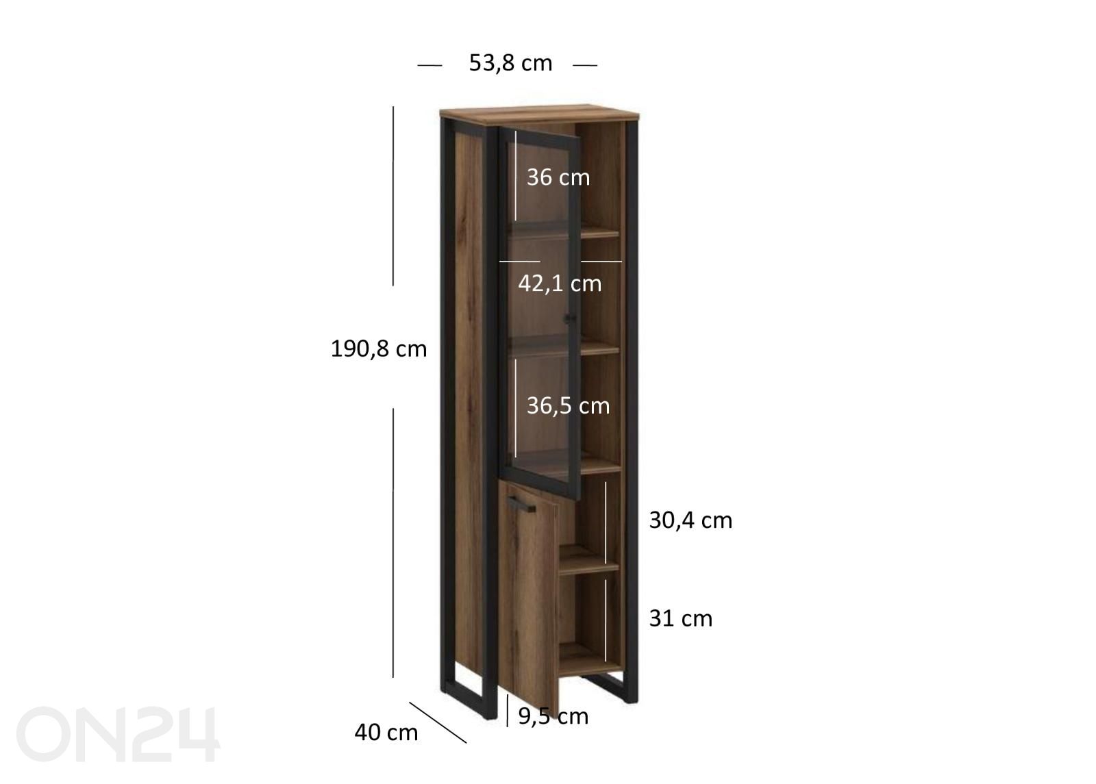 Vitriinikaappi Mares 53,8 cm kuvasuurennos mitat