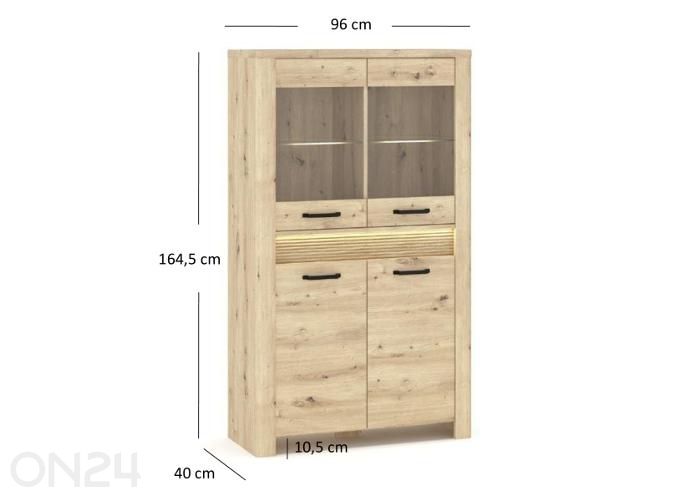 Vitriinikaappi Moris 96 cm + LED kuvasuurennos mitat