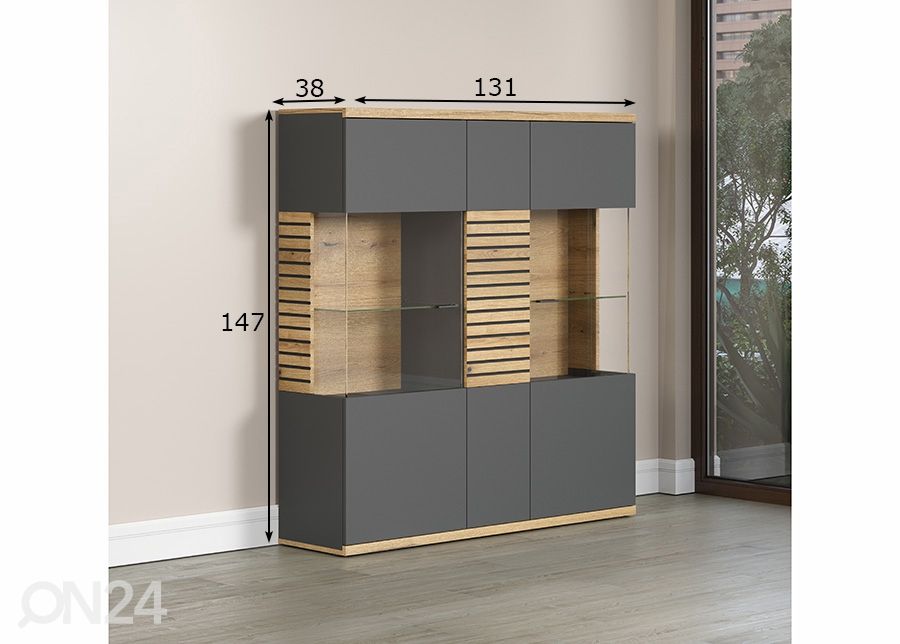 Vitriinikaappi Norris 131 cm kuvasuurennos mitat