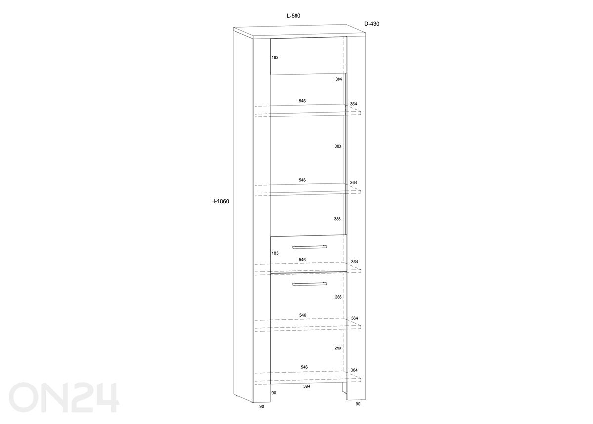 Vitriinikaappi Slide 58 cm kuvasuurennos mitat