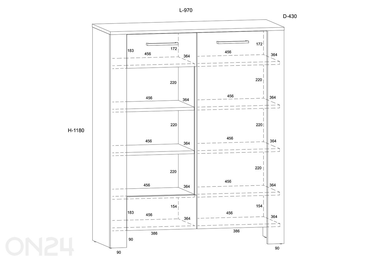 Vitriinikaappi Slide 97 cm kuvasuurennos mitat