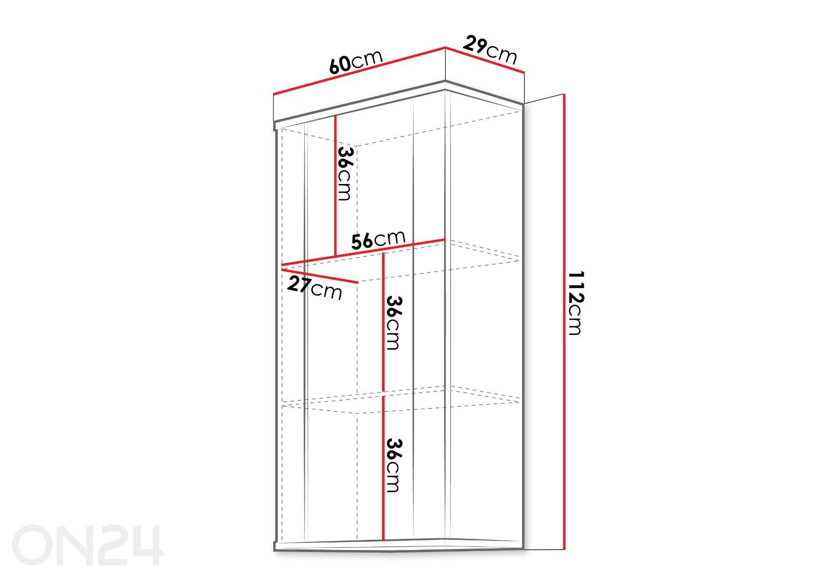 Vitriinikaappi Soho 60 cm + LED RGB kuvasuurennos mitat