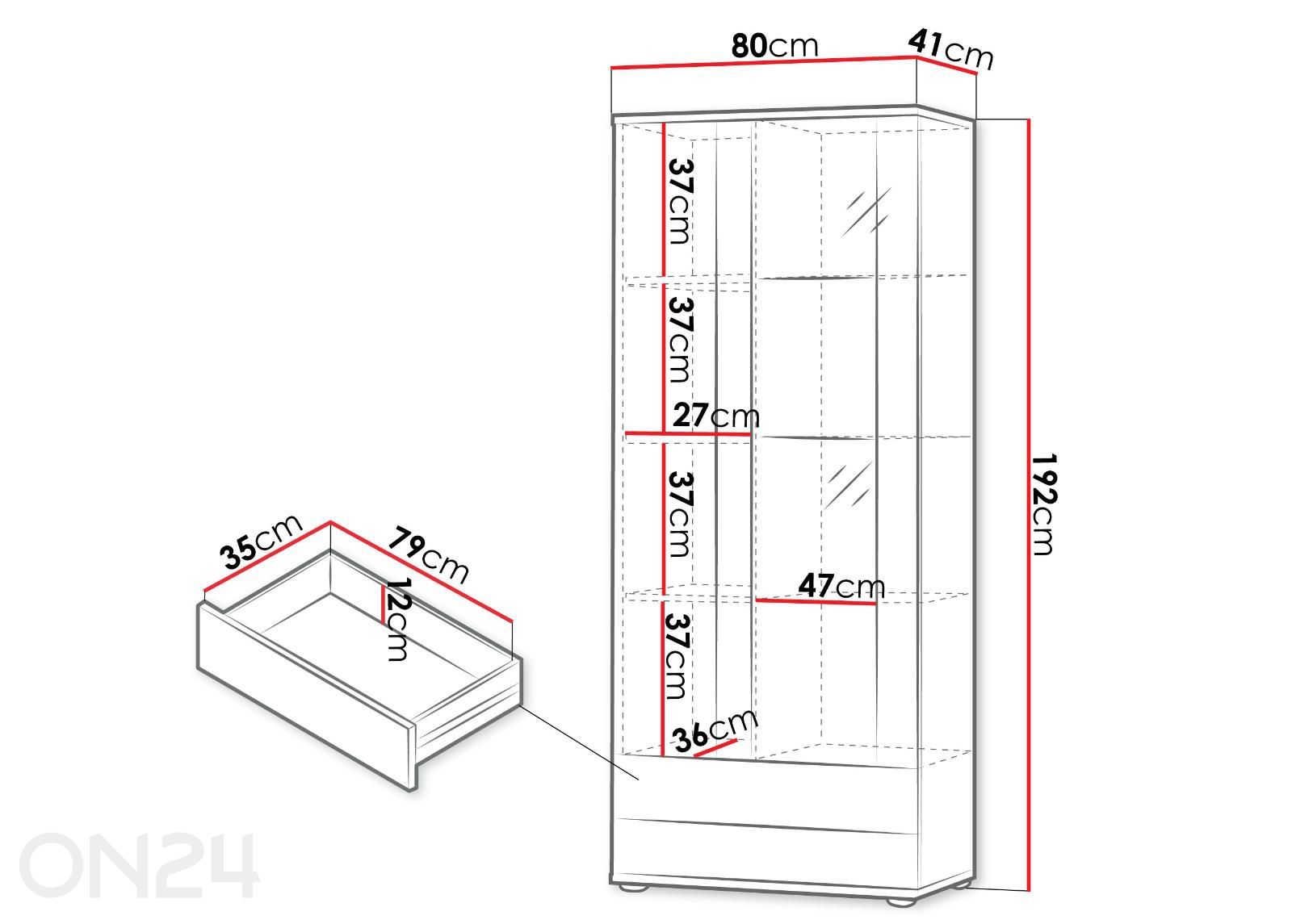 Vitriinikaappi Soho 80 cm kuvasuurennos mitat