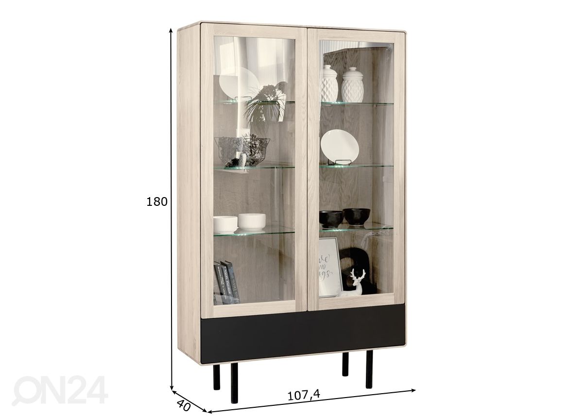 Vitriinikaappi Tokyo 107 cm, valkoinen öljy kuvasuurennos mitat