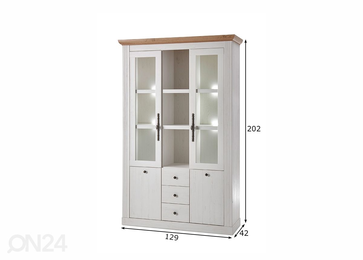 Vitriinikaappi Westminster 129 cm kuvasuurennos mitat