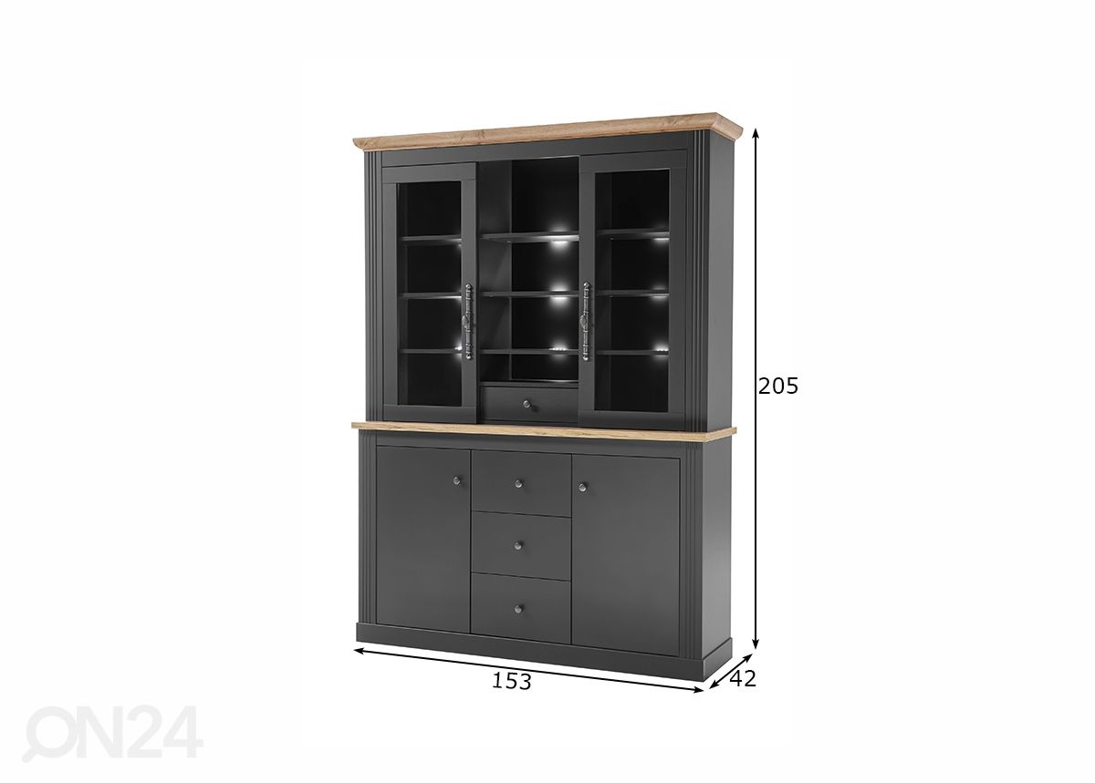 Vitriinikaappi Westminster 152 cm kuvasuurennos mitat