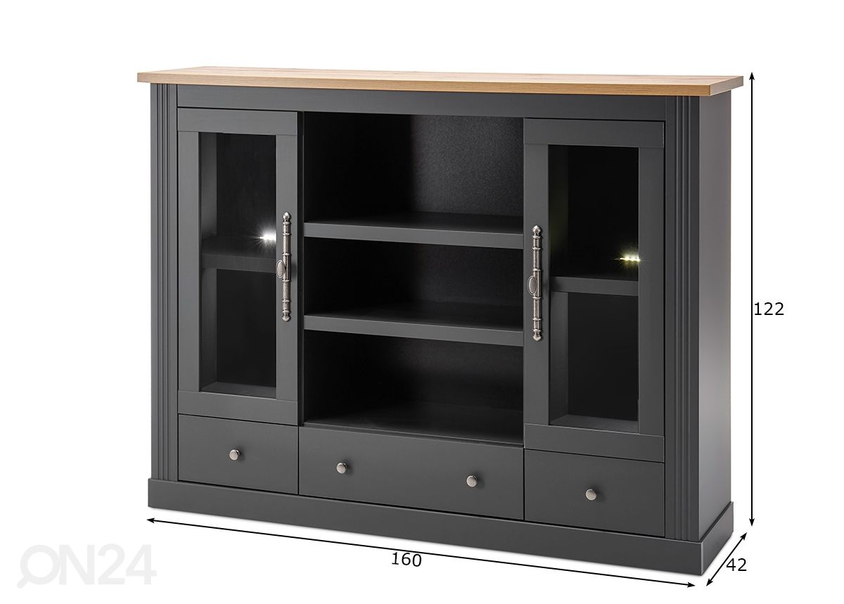 Vitriinikaappi Westminster 160 cm kuvasuurennos mitat