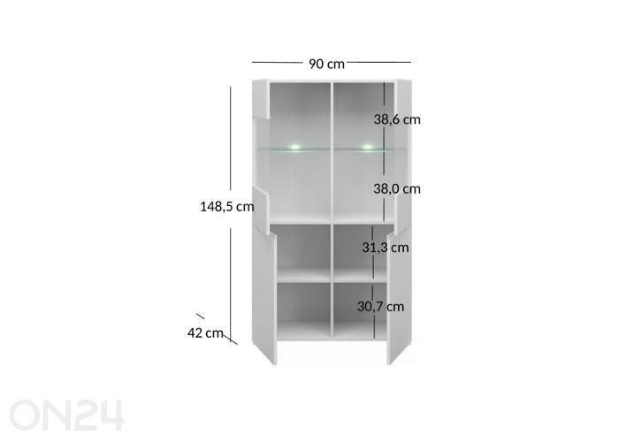 Vitriinikaappi Yolk 90 cm kuvasuurennos mitat