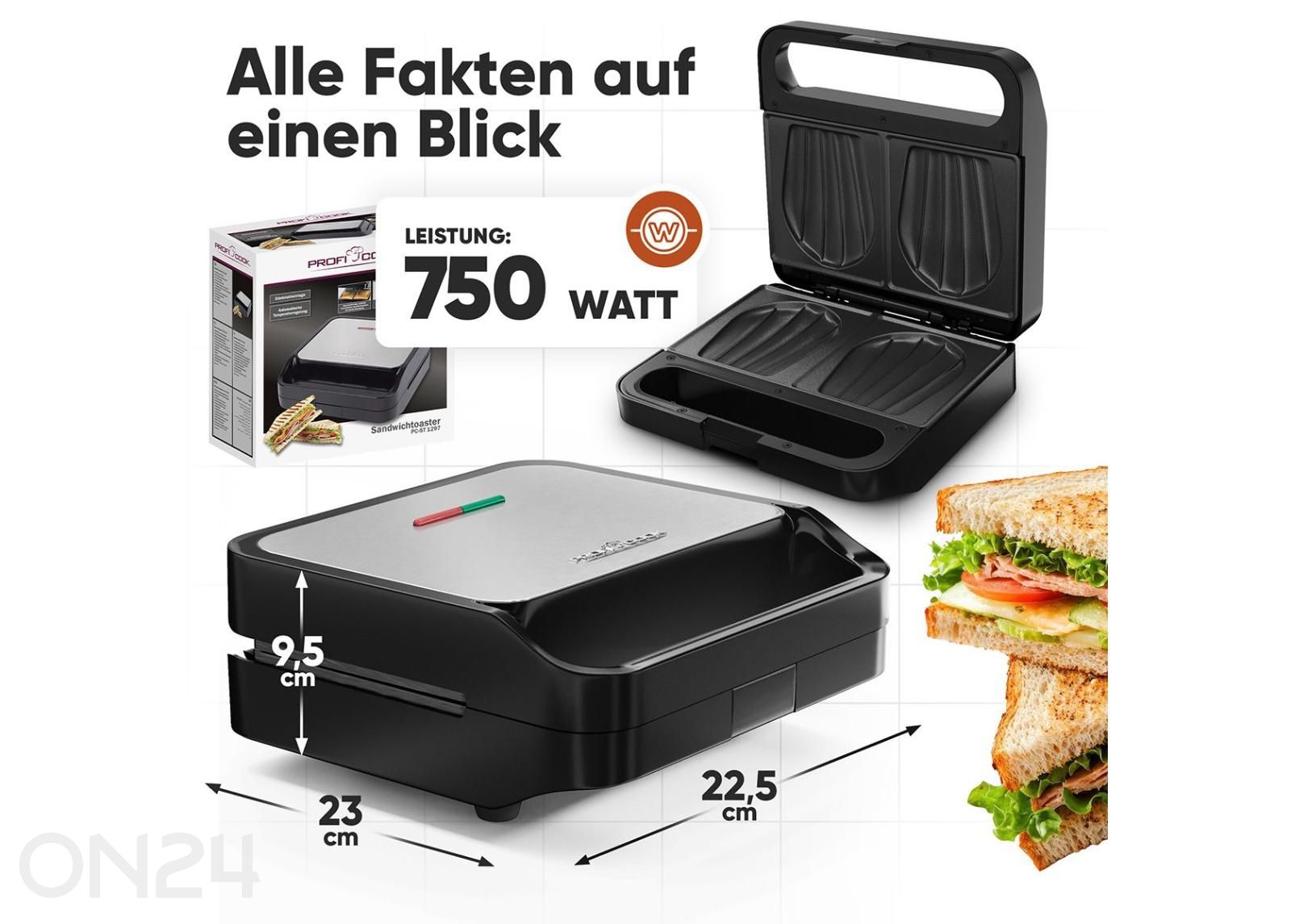 Voileivagrilli ProfiCook PCST1297 kuvasuurennos mitat