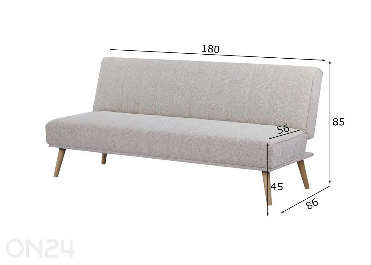 Vuodesohva Bariss beige kuvasuurennos mitat