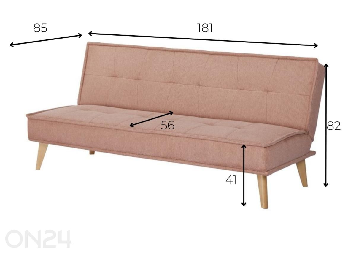 Vuodesohva Blush kuvasuurennos mitat
