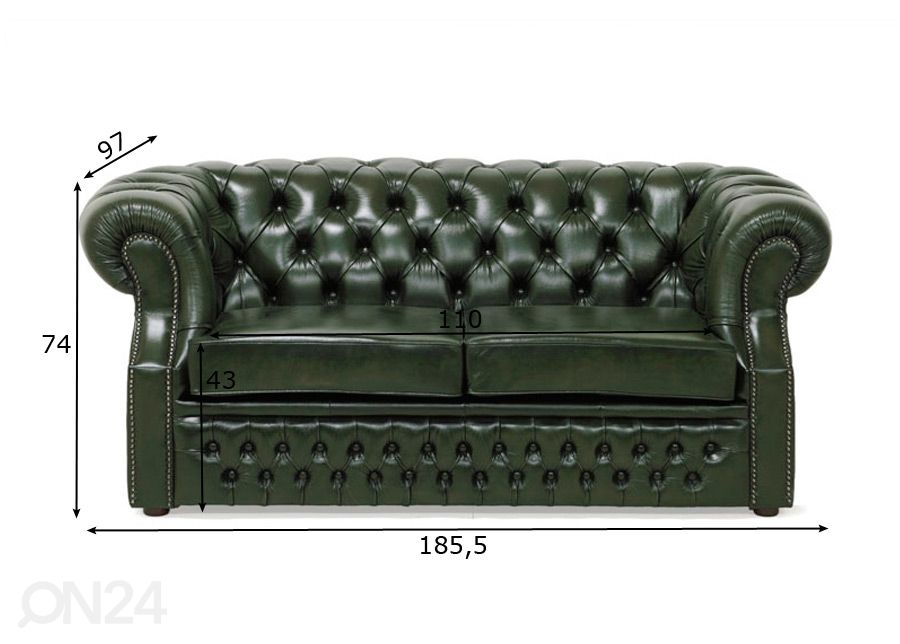 Vuodesohva Chesterfield 2 kuvasuurennos mitat