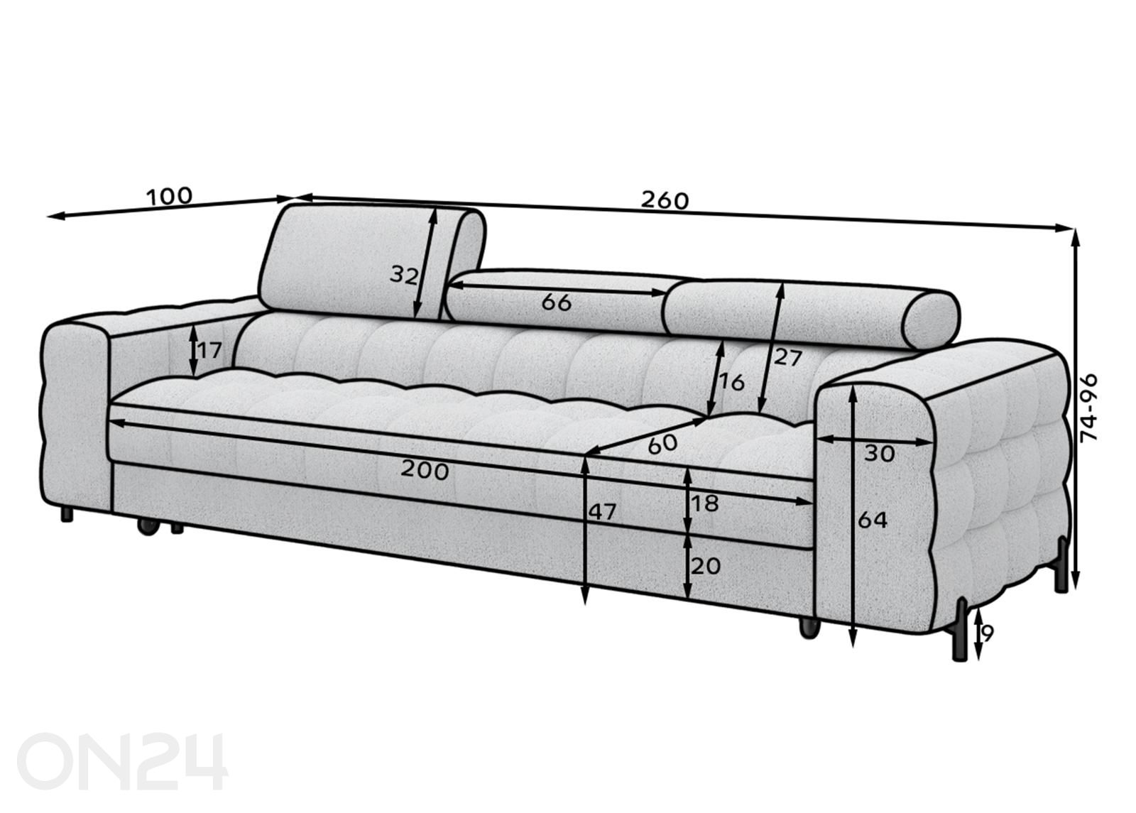Vuodesohva Festello kuvasuurennos mitat