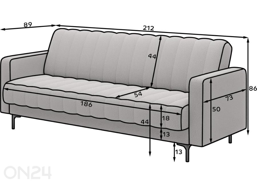 Vuodesohva Roneyy kuvasuurennos mitat
