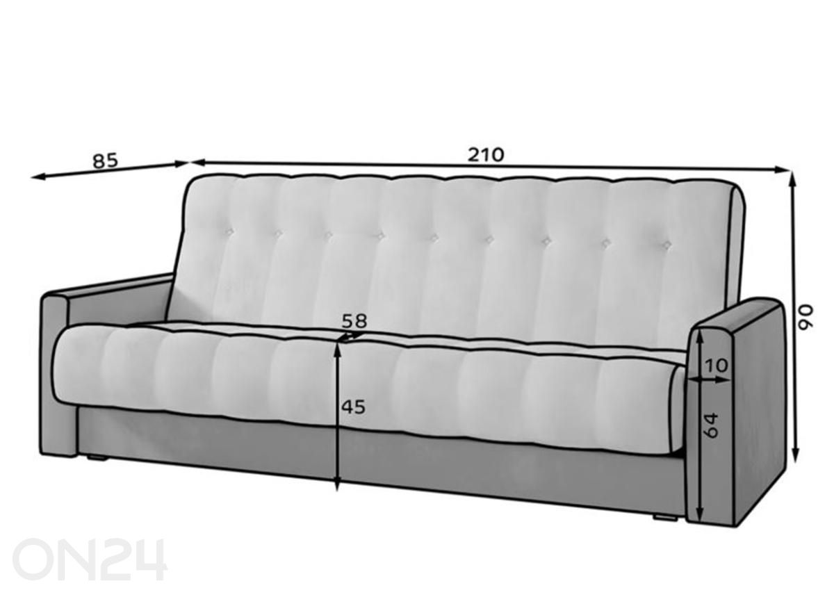 Vuodesohva vuodevaatelaatikolla Gro kuvasuurennos mitat