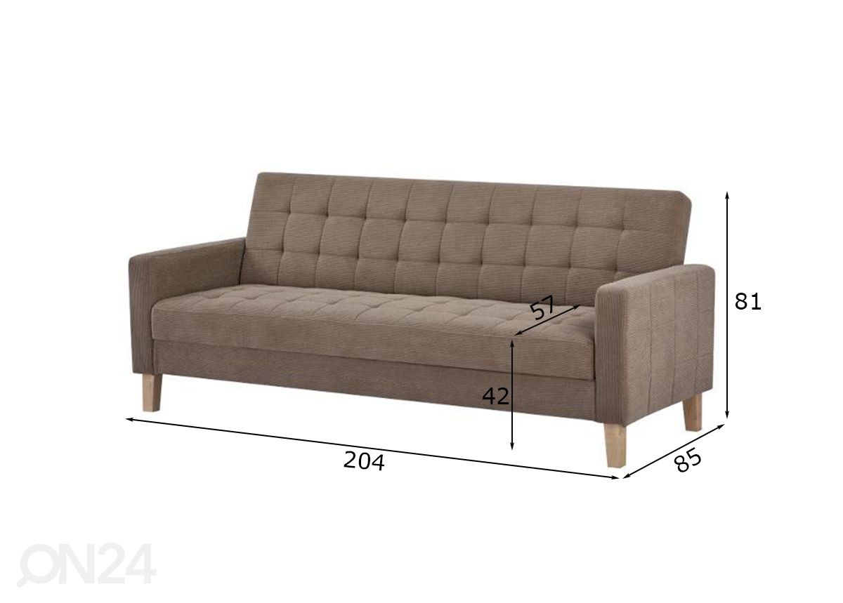 Vuodesohva vuodevaatelaatikolla Ilse 204 cm kuvasuurennos mitat