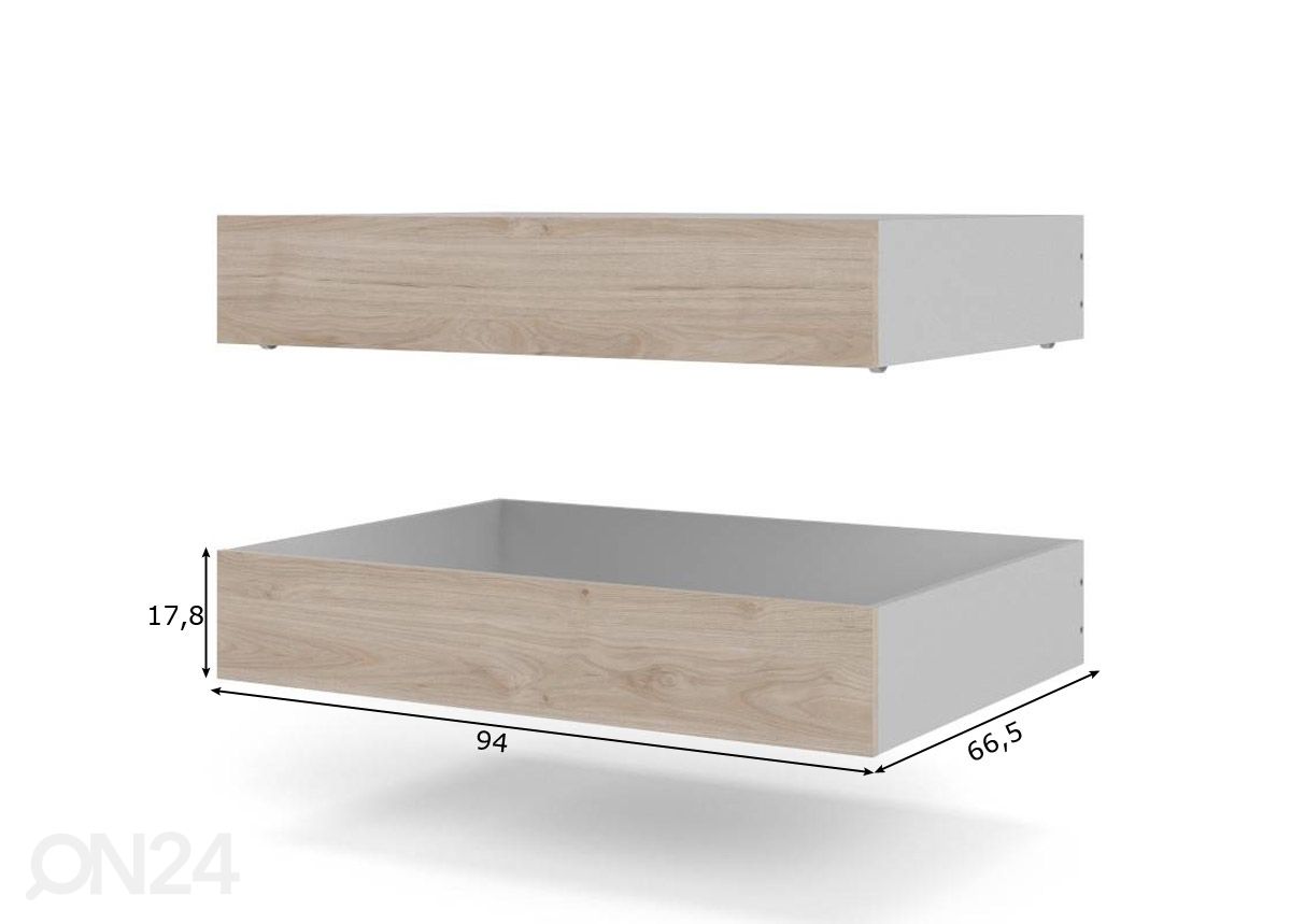 Vuodevaatelaatikot NAIA 94 cm, 2 kpl, hikkori kuvasuurennos mitat
