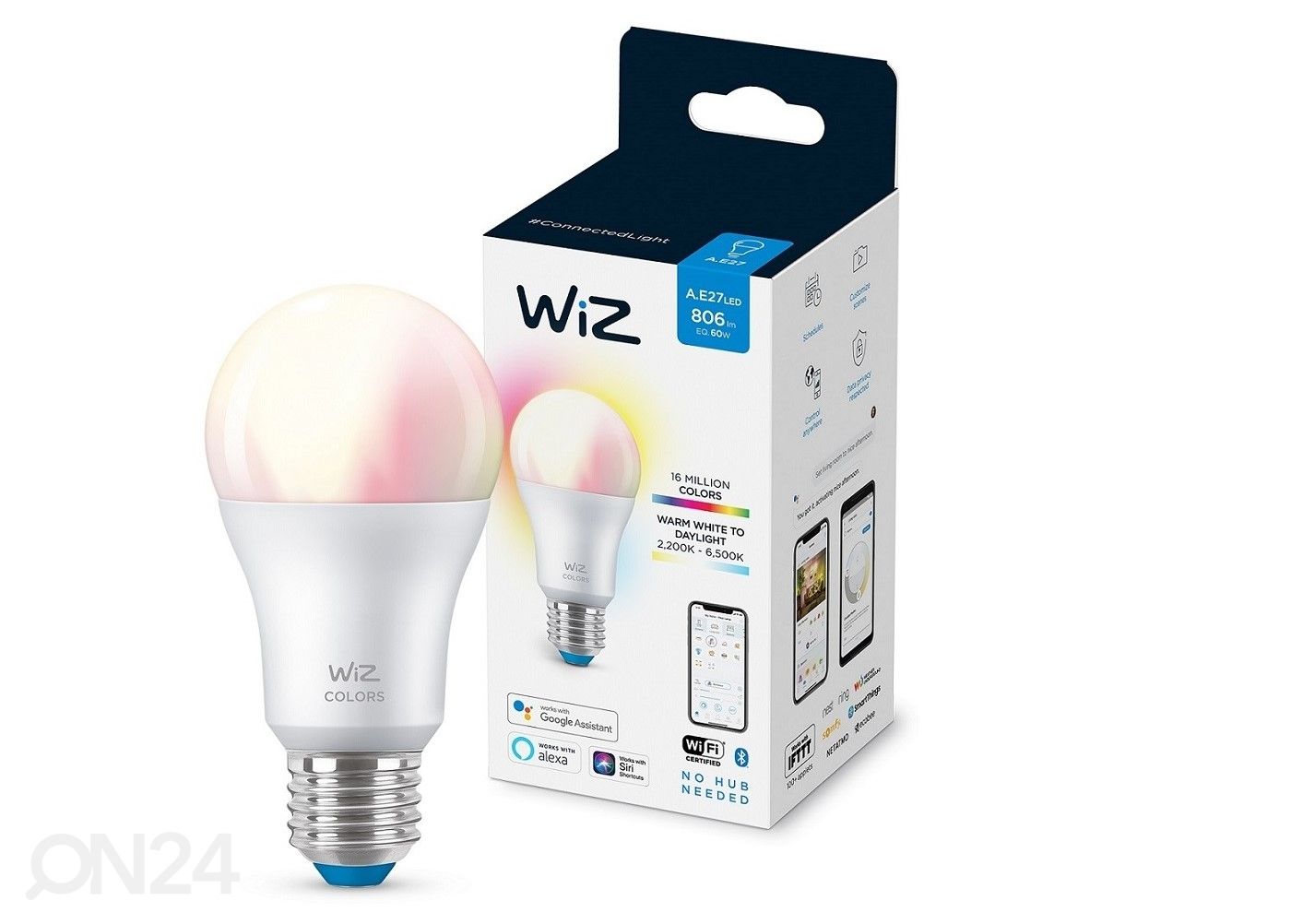 Wiz Wi-Fi sähkölamppu 60 W A60 E27 RGB 2200-6500K kuvasuurennos