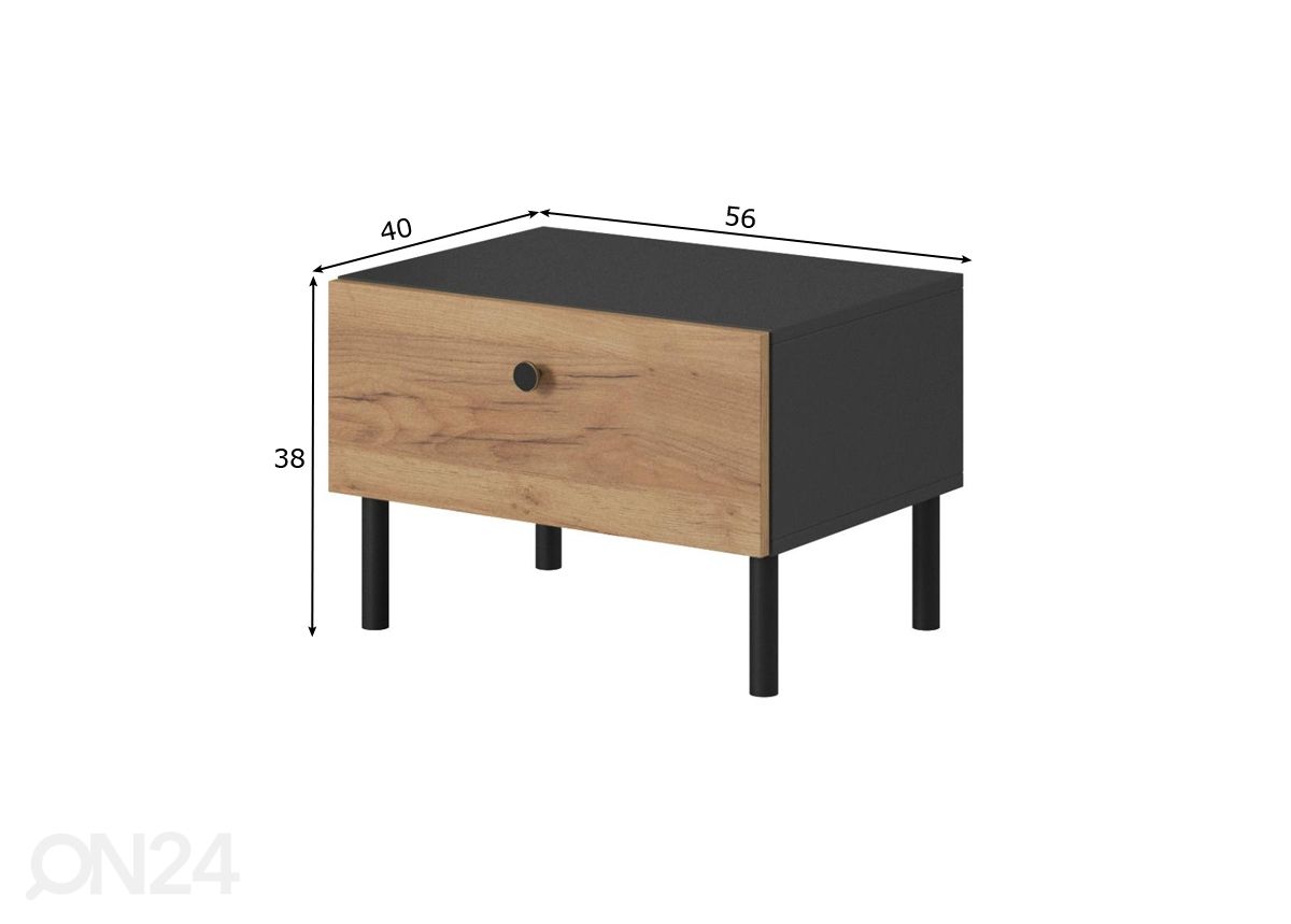 Yöpöydät Deco D 2 kpl, antrasiitti / tammi kuvasuurennos mitat